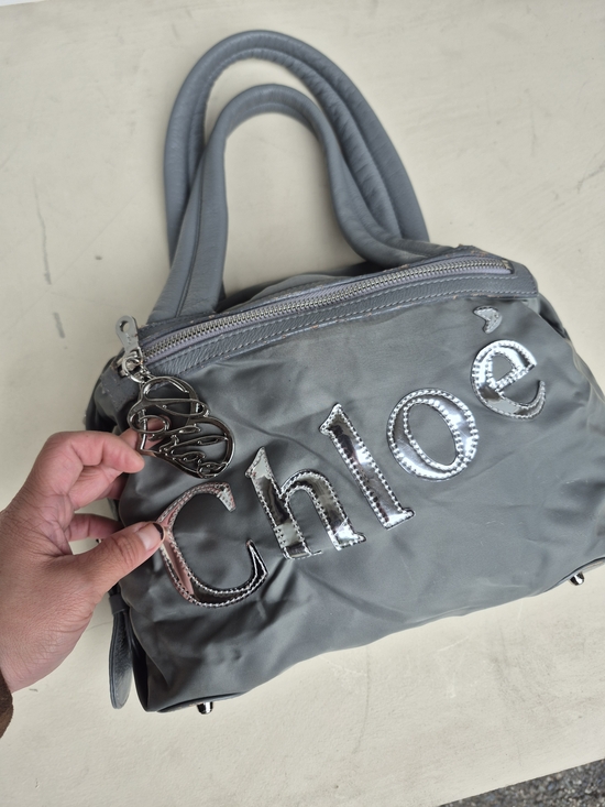 Chloe 2000s Rare Gray Logo-Embellished Women’s Satchel - Picture 9 of 15